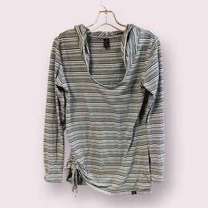 prAna Women’s Vinyasa Gray / White Stripe Long Sleeve Hoodie Size Large